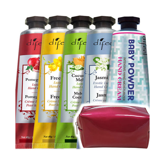 Difeel Family Set 51RP Hand Cream (Pomegranate, Freesia, Melon, Jasmine & Baby Powder), 40g x 5