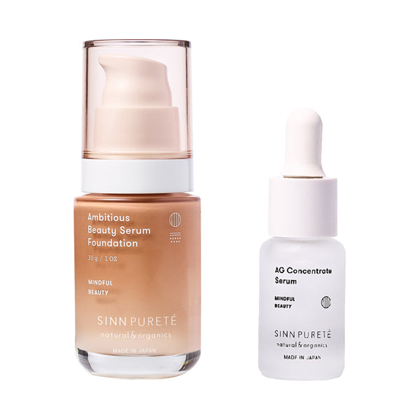 Ambitious Beauty Serum Foundation 01 + AG Serum a Trial Set, SPF50+, PA+++, 01 Light Beige, 30g, 8ml