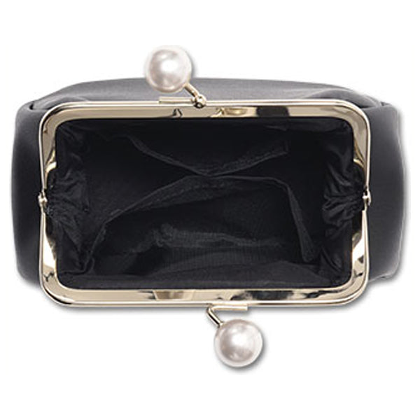 MARY QUANT Embossed Daisy Pearl Clasp Pouch, Black, H11 x W17 x D8.5cm