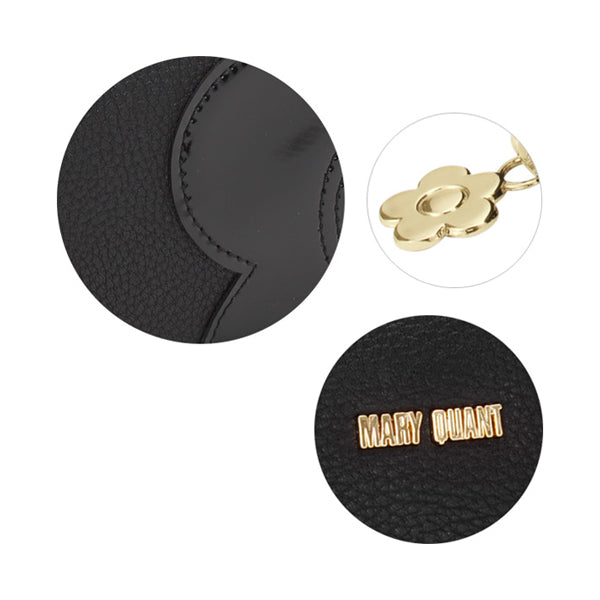 Mary Quant Shrink Daisy Patch 3 Pocket Pouch, Black, H11.5 x W17.5 x D6.5cm