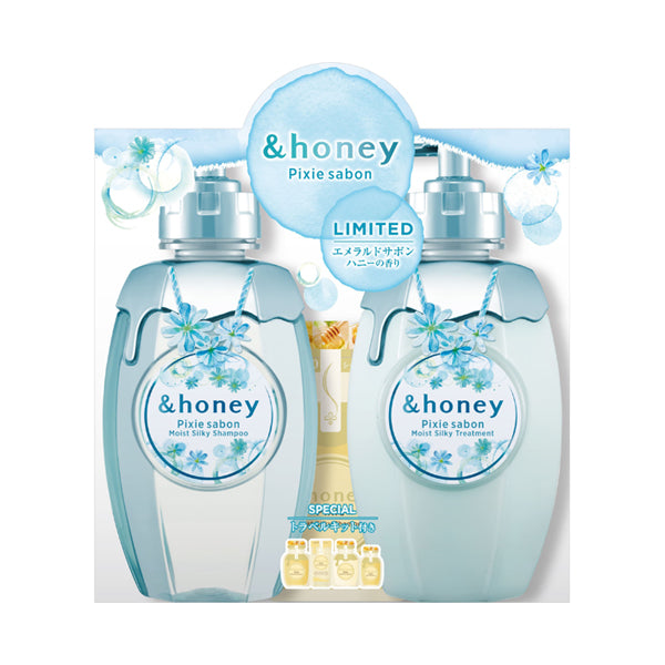 &honey Pixie Savon Limited Pair Set, 440ml+440g+(10ml+8g +10g+3ml) (Emerald Savon Honey)