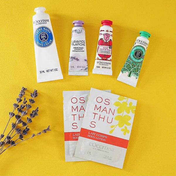 Shea Hand Cream & Mini Hand 3-Piece Set with Body Milk Sachets, 30ml + 10ml + 10ml + 10ml + 6ml x 2