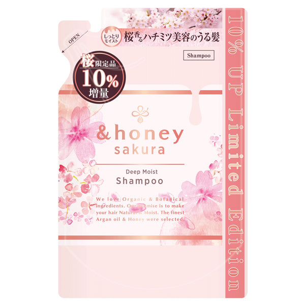 &honey Sakura Deep Moist Shampoo 1.0, Refill, 385ml (Extra Large)