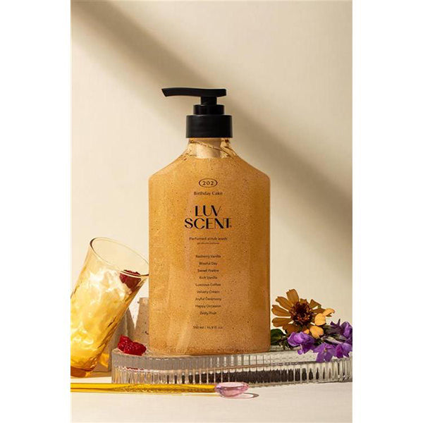 LUV SCENT Scrub Body Wash Birthday Cake, 500ml (Fresh Raspberry)