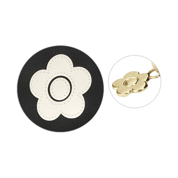 Mary Quant Enamel Icon Daisy Patch Round Pouch, Black, H10.5 x W15.5 x D4.5cm