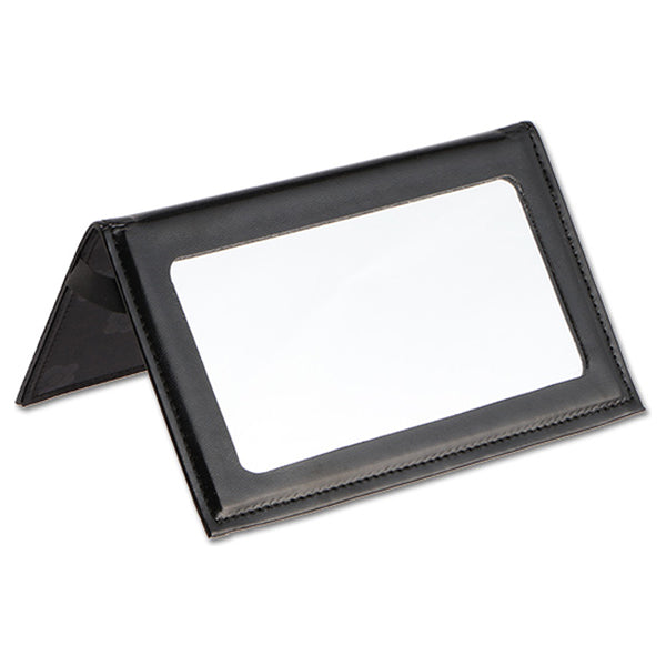 Mary Quant Saffiano Daisy Patch Mirror Vanity, Black, H12.5 x W20 x D12.5cm, Handle Length: 18cm