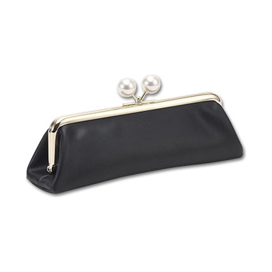 Mary Quant Emboss Daisy Pearl Gamaguchi Pen Case (Black)