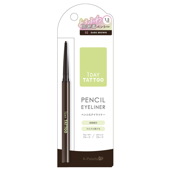 K-palette 1DAY TATTOO Pencil Eyeliner, 02 DARK BROWN