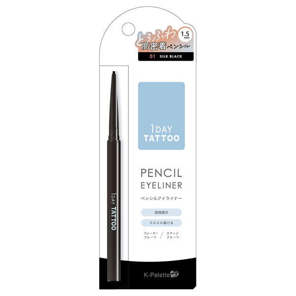 K-palette 1DAY TATTOO Pencil Eyeliner, 01 SILK BLACK