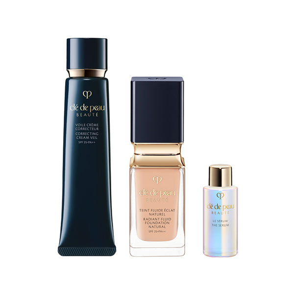 Clé de Peau Beauté Pre-Makeup & Foundation Kit (Teint Fluide Éclat Naturel Pink Ochre 10), 40g + 35ml + 7ml