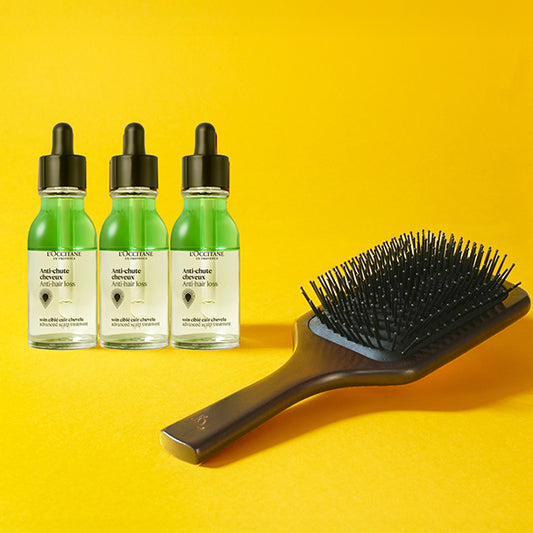 LOCCITANE Anti Hair Loss 3-Piece Set with Paddle Brush, 50ml x3