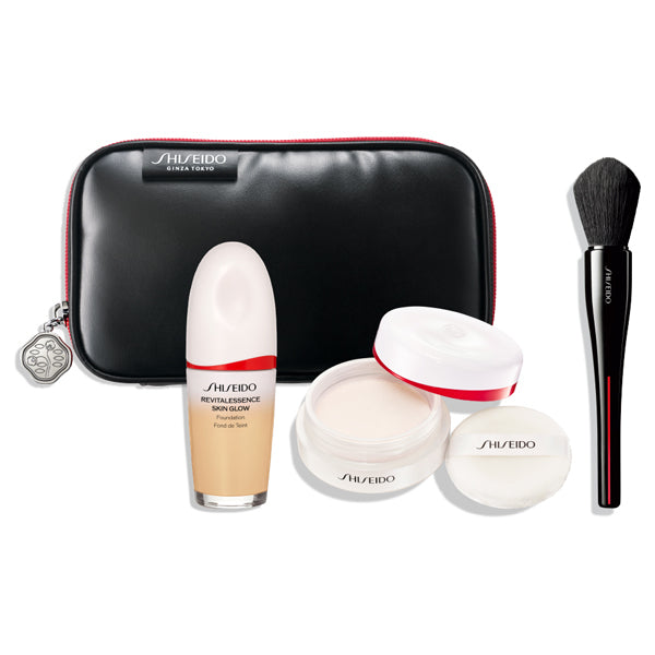 SHISEIDO Brush Pouch Kit (Essence Skin Glow Foundation 160 & Essence Skin Setting Powder 01 & MARU FUDE)
