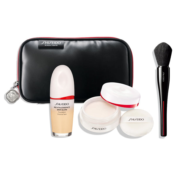 SHISEIDO Brush Pouch Kit (Essence Skin Glow Foundation 130 + Essence Skin Setting Powder 01 + MARU FUDE)