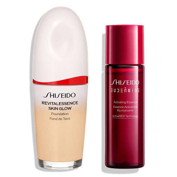 SHISEIDO Base Makeup Kit (Essence Skin Glow Foundation 140) (140 Porcelain), 30ml