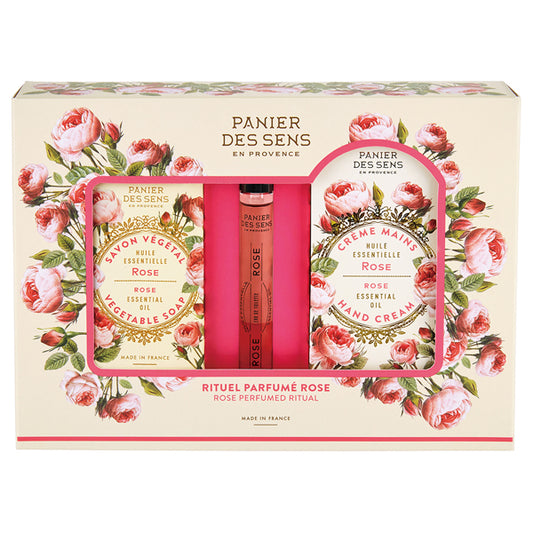 PANIER DES SENS Essentials Rose Trio Set, 150g+10ml+75ml