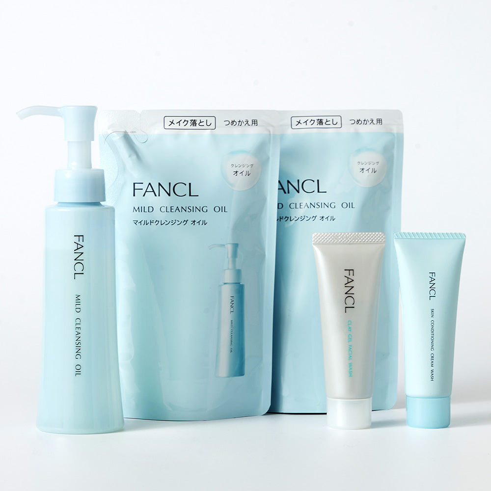 FANCL Mild Cleansing Oil Mini Facial Wash 2-Type Limited Set, 120ml