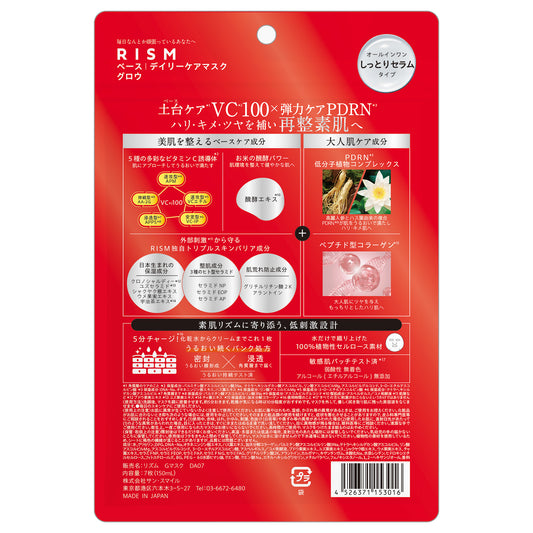 RISM Base Daily Care Mask Glow, 7 sheets (Powdery Savon)