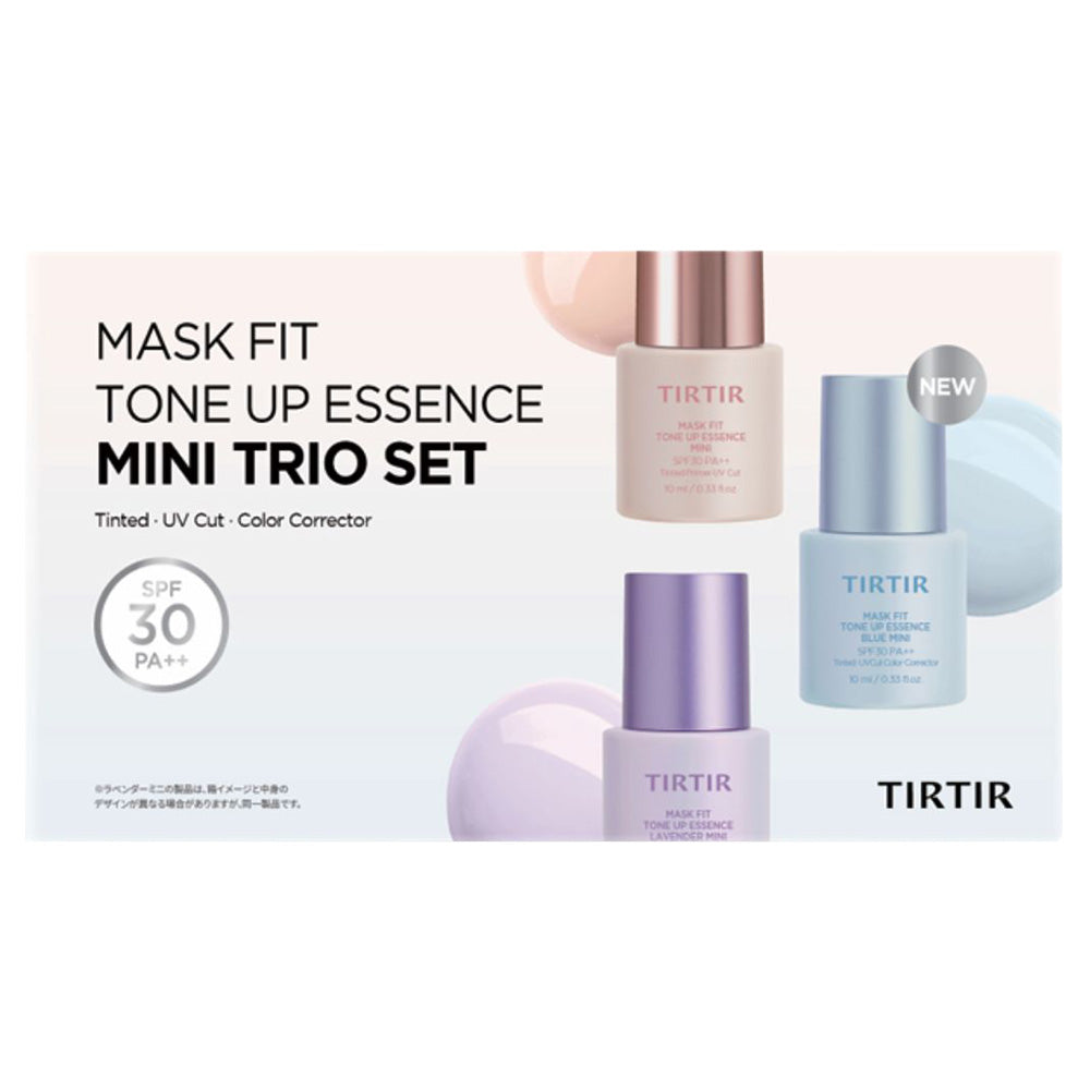 TIRTIR MASK FIT TONE UP ESSENCE MINI TRIO SET SPF30 PA++ (BEIGE/LAVENDER/BLUE), 10ml x 3