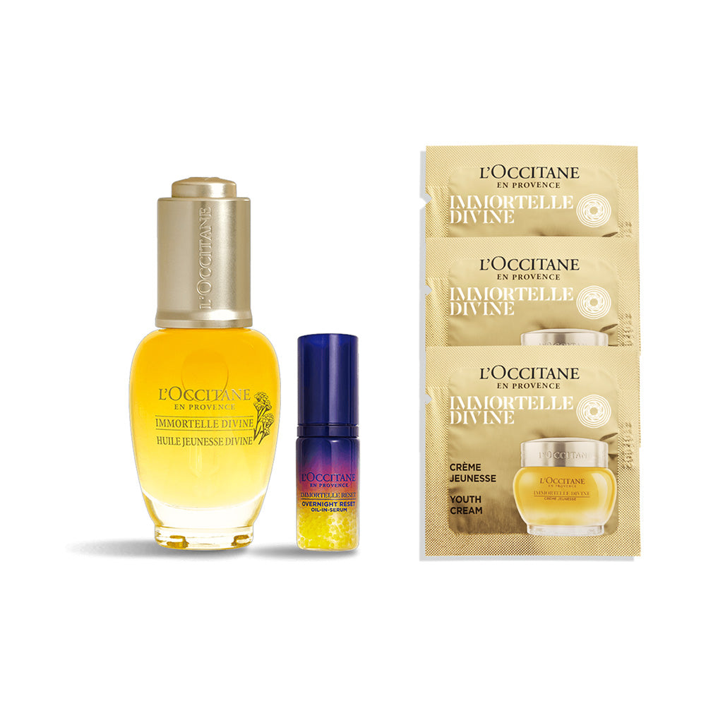 LOCCITANE Immortelle Divine Oil & Reset Set, 30ml, 5ml, 1ml x 3