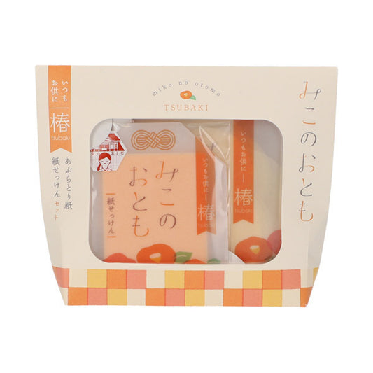 Okurimono Shoutengai Miko no Otomo Paper Soap & Oil Blotting Paper Set (Tsubaki)