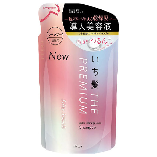 ICHIKAMI THE PREMIUM Extra Damage Care Shampoo (Silky Smooth), 340ml, Double Cherry Blossom Scent (Refill)