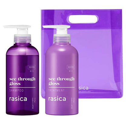 Rasika See-Through Gloss Shampoo & Treatment Set [WARM] Set with Clear Bag, 400ml, 400g, Plum Berry Musk