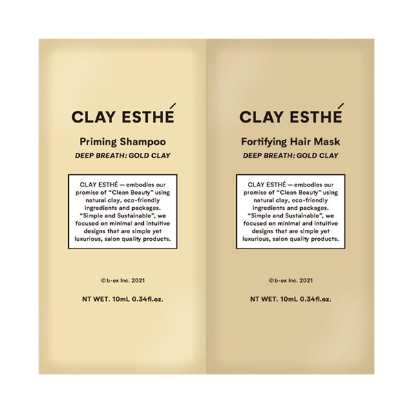 Clay Esthe Priming Shampoo & Fortifying Hair Mask Trial Set (Gold Clay, Hiba Scent), 10ml + 10ml