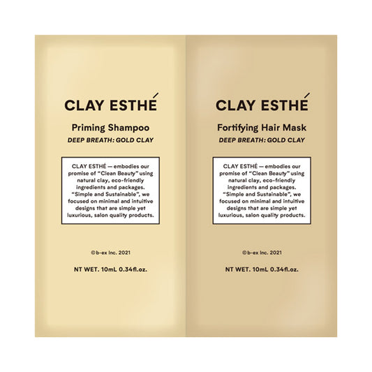 Clay Esthe Priming Shampoo & Fortifying Hair Mask Trial Set (Gold Clay, Hiba Scent), 10ml + 10ml