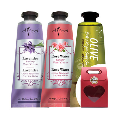 Difeel Happy Set 31RB Natural Hand Cream (Lavender, Rose Water & Olive), 40g x 3
