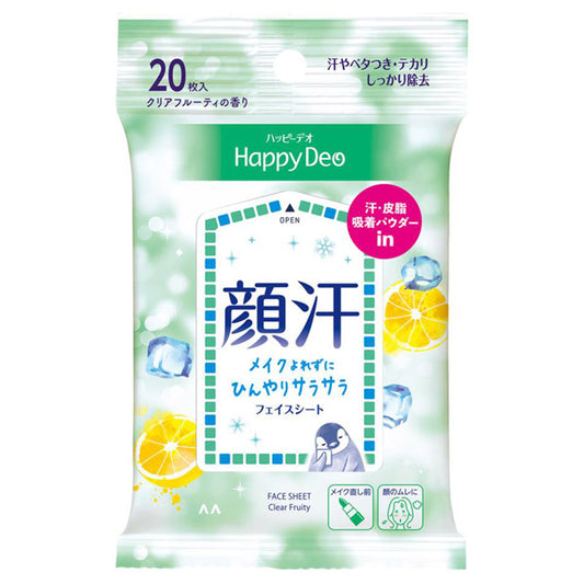 Mandom Happy Deo Face Sheets (Clear Fruity), 20 Sheets