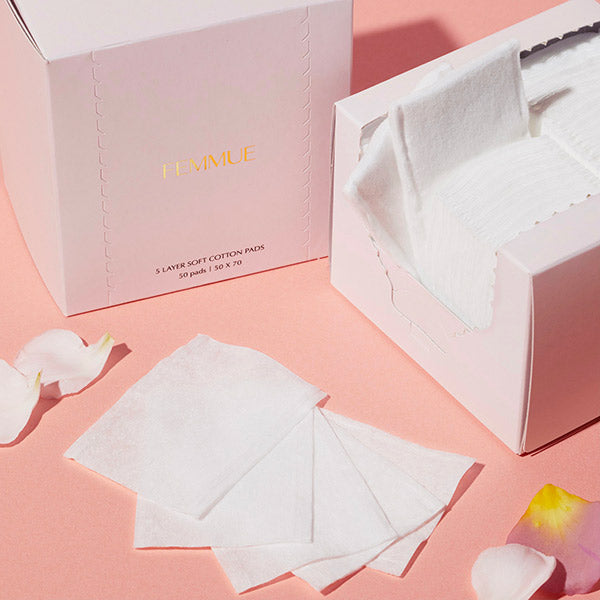 FEMMUE 5-layer soft cotton pad, 50 sheets, 50 x 70 mm