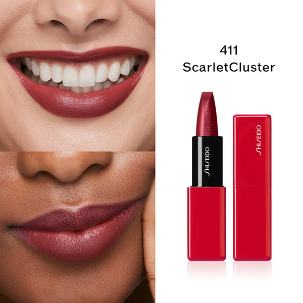 SHISEIDO Techno Satin Gel Lipstick, 411 Scarlet Cluster, 3.3g