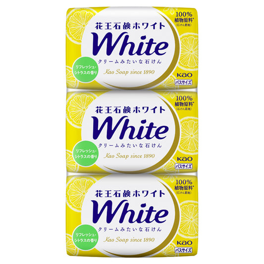 Kao White Soap, Bath Size, 130g x 3 Count, Refreshing Citrus Scent
