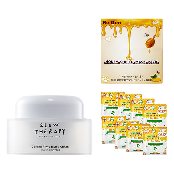 SLOW THERAPY Calming Phytobiome Cream + Regen Sheet Mask Set, 55g+25ml×8