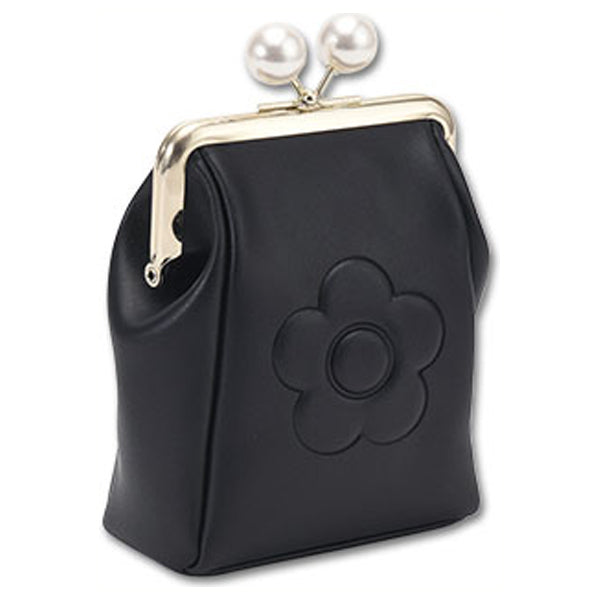 Mary Quant Embossed Daisy Pearl Multi-purpose Pouch, Black, H13.5 x W12 x D5cm