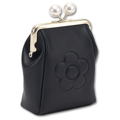 Mary Quant Embossed Daisy Pearl Multi-purpose Pouch, Black, H13.5 x W12 x D5cm