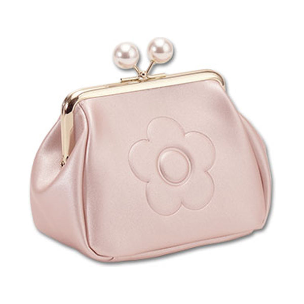 Mary Quant Emboss Daisy Pearl Gamaguchi Pouch (Pearl Pink)