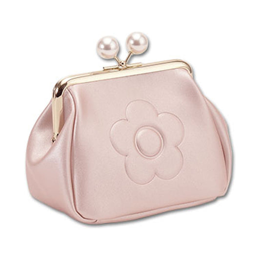 Mary Quant Emboss Daisy Pearl Gamaguchi Pouch (Pearl Pink)