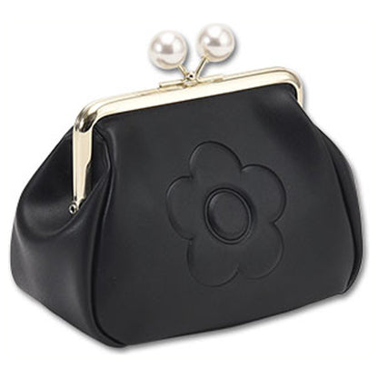 Mary Quant Emboss Daisy Pearl Gamaguchi Pouch (Black)