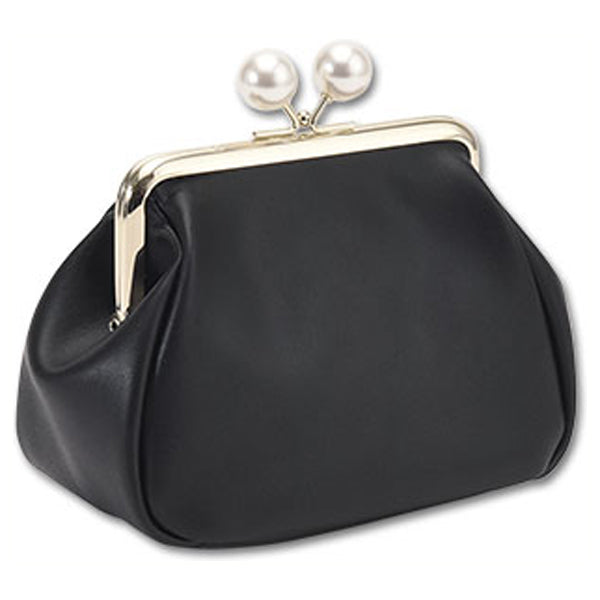 Mary Quant Emboss Daisy Pearl Gamaguchi Pouch (Black)