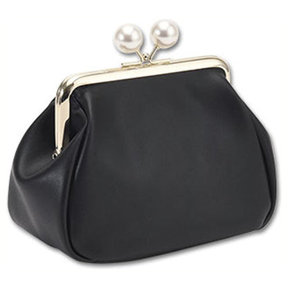 Mary Quant Emboss Daisy Pearl Gamaguchi Pouch (Black)
