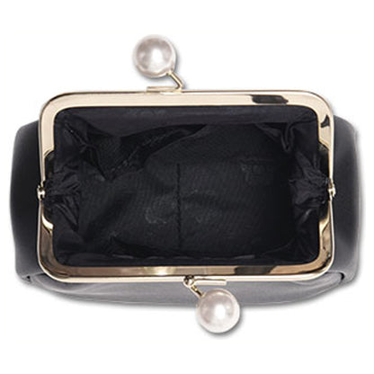 MARY QUANT Embossed Daisy Pearl Clasp Pouch, Black, H11 x W17 x D8.5cm