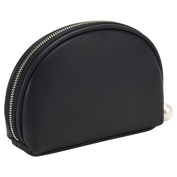 Mary Quant Embossed Daisy Pearl Round Pouch, Black, H10.5×W16×D4.5cm