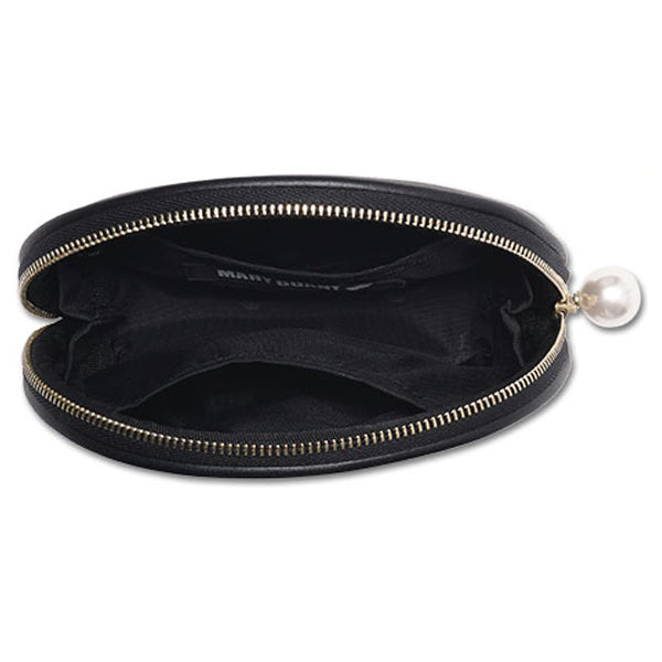Mary Quant Embossed Daisy Pearl Round Pouch, Black, H10.5×W16×D4.5cm