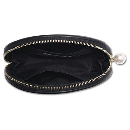 Mary Quant Embossed Daisy Pearl Round Pouch, Black, H10.5×W16×D4.5cm