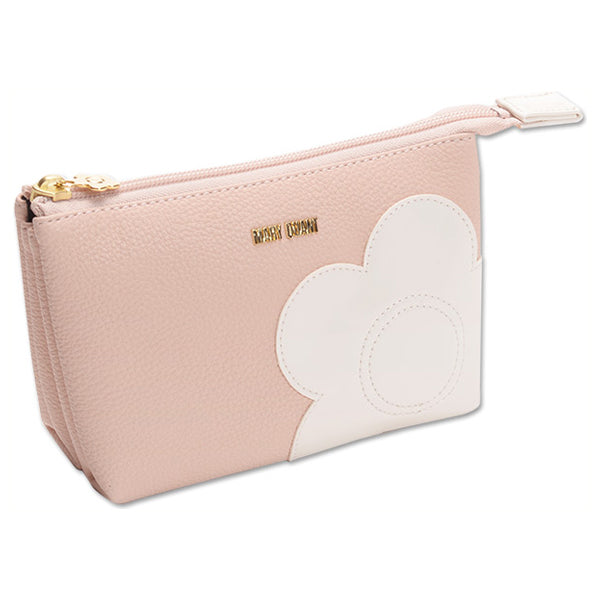 Mary Quant Shrink Daisy Patch 3 Pocket Pouch, Pink, H11.5 x W17.5 x D6.5cm
