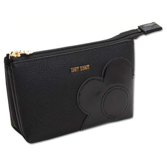 Mary Quant Shrink Daisy Patch 3 Pocket Pouch, Black, H11.5 x W17.5 x D6.5cm