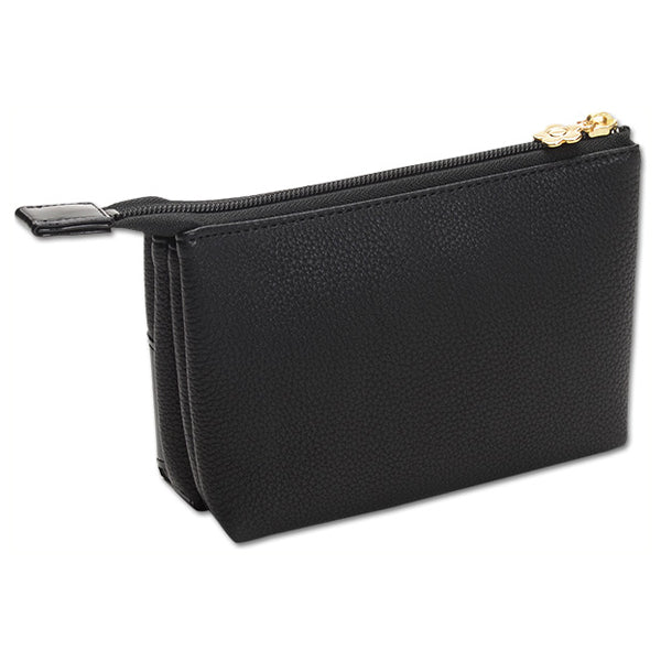 Mary Quant Shrink Daisy Patch 3 Pocket Pouch, Black, H11.5 x W17.5 x D6.5cm