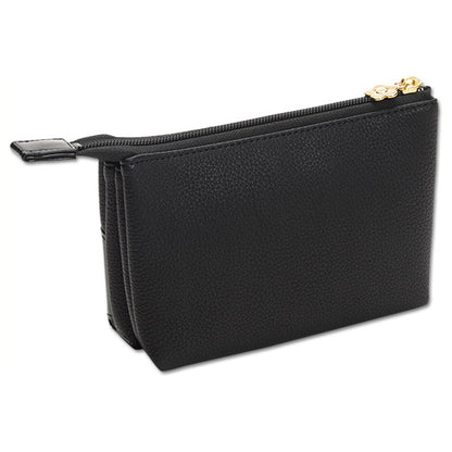Mary Quant Shrink Daisy Patch 3 Pocket Pouch, Black, H11.5 x W17.5 x D6.5cm