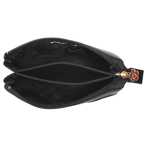 Mary Quant Shrink Daisy Patch 3 Pocket Pouch, Black, H11.5 x W17.5 x D6.5cm